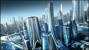 Futuristic City In Dazzling Blue Wallpaper