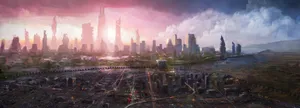 Futuristic City With Pink Sky Wallpaper
