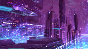 Futuristic Violet Aesthetic City Wallpaper