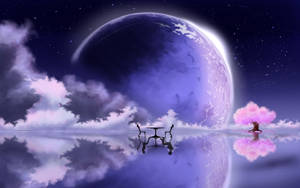 Galaxy Moon And Lake Fantasy Art Wallpaper