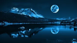 Galaxy Moon And Lake Wallpaper