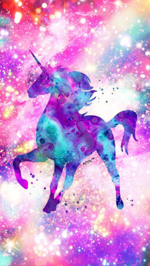 Galaxy Unicorn On Glitter Background Wallpaper