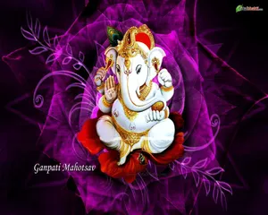 Ganesh 3d With Violet Flower Wallpaper