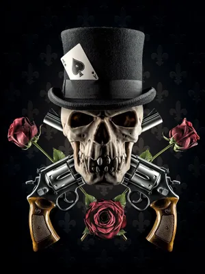 Gangster Skeleton With Guns And Roses Wallpaper