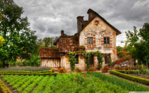 Garden Surrounding A Farmhouse Desktop Wallpaper