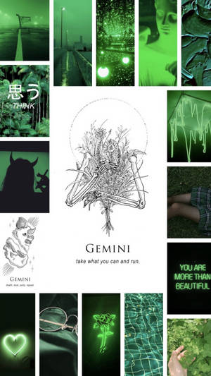 Gemini Zodiac Green Collage Wallpaper