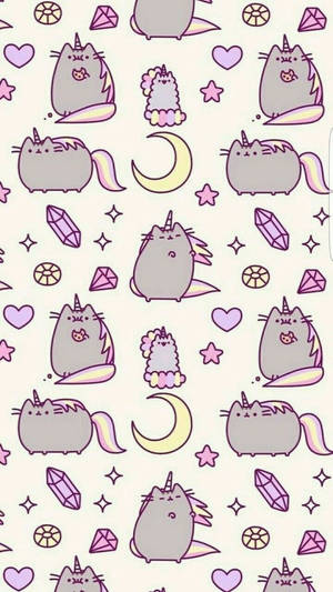 Gems And Unicorn Pusheen Wallpaper