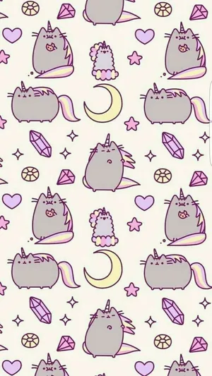 Gems And Unicorn Pusheen Wallpaper