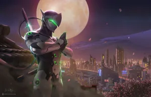 Genji Overwatch Urban Buildings Wallpaper