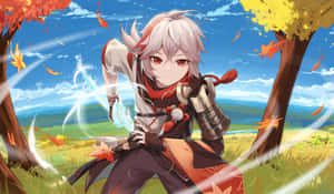 Genshin Impact Kazuha With Armor And Sword Wallpaper