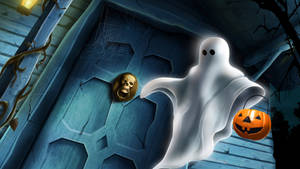 Ghost With Pumpkin Bucket Wallpaper
