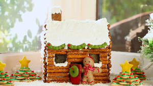 Gingerbread House Log Cabin Wallpaper