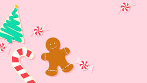 Gingerbread On Pink Christmas Aesthetic Wallpaper