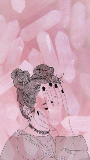 Girl Aesthetic Pink Graphic Sketch Wallpaper