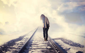 Girl Alone Train Tracks Wallpaper