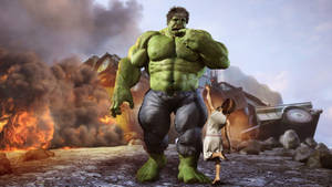 Girl And Incredible Hulk Wallpaper