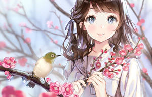 Girl Bird And Bunga Wallpaper