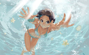 Girl In Bikini Diving Art Wallpaper