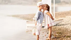 Girl Kissing Cute Boy Sailor Wallpaper