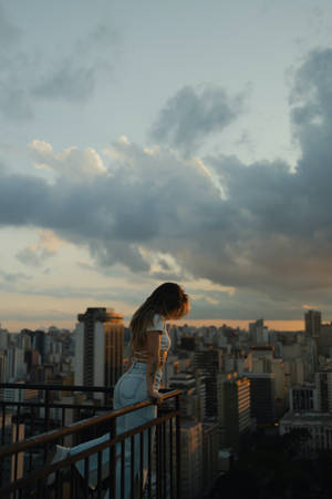 Girl On Balcony Cloud Aesthetic Wallpaper