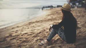 Girl Profile On The Beach Shore Wallpaper