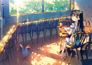 Girl Reading Book In Café Wallpaper