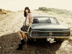 Girl Sitting On Mustang Hd Wallpaper