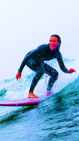 Girl Surfing With A Smile Wallpaper