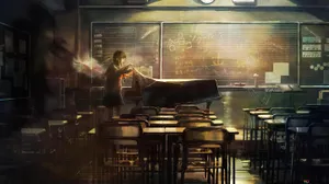 Girl Uncovering Old Anime Classroom Wallpaper