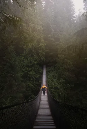 Girl With Confidence Crossing Bridge Wallpaper