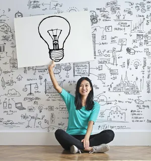 Girl With Placard Learning Background Wallpaper
