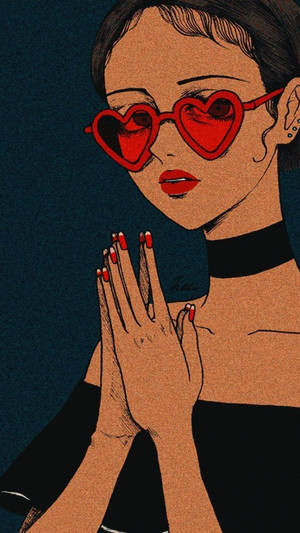 Girl With Red Heart Sunglasses Pfp Aesthetic Wallpaper