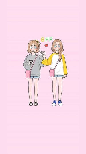 Girly Bff With Peace Signs Wallpaper