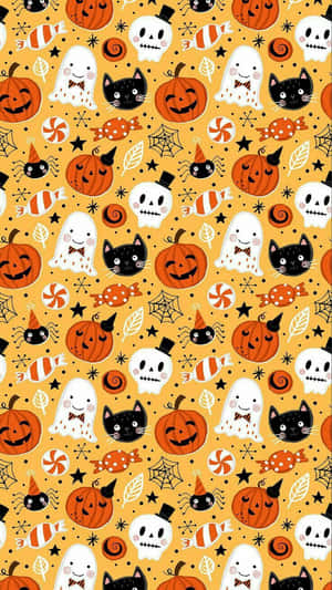 Girly Halloween Cute Icons Orange Wallpaper