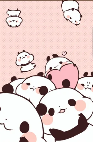 Girly Panda Group Pink Background Wallpaper
