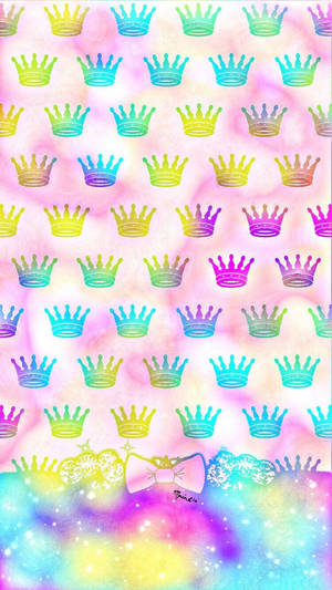 Girly Rainbow Pastel Crowns Pattern Wallpaper