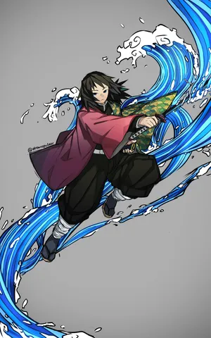 Giyuu Tomioka Riding An Ocean Wave Wallpaper