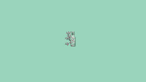 Glass Bottle And Cherry Blossoms On Pastel Green Wallpaper