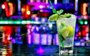 Glass Of Lime Drinks On Neon Light Wallpaper