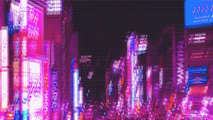 Glitchy Pink And Blue City Wallpaper