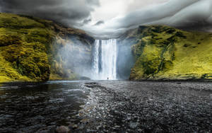 Gloomy Beautiful Waterfall Wallpaper