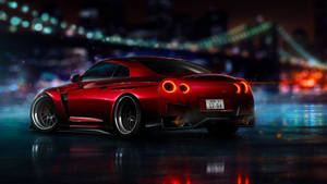 Glossy Red Nissan Gtr Car Wallpaper