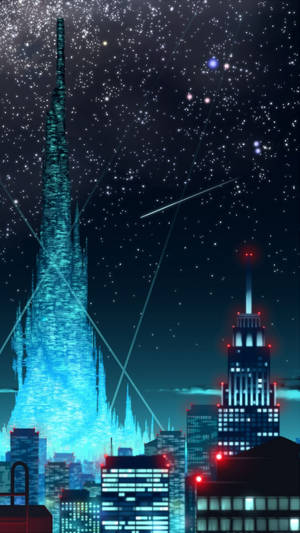 Glowing Blue Anime City Mobile Wallpaper
