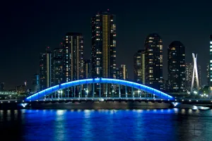 Glowing Blue Eitai Bridge Tokyo Japan Wallpaper