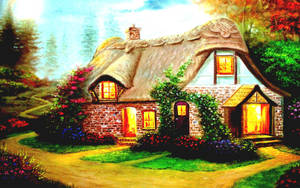 Glowing Cabin House Wallpaper