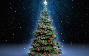 Glowing Christmas Tree Under Starry Sky Wallpaper