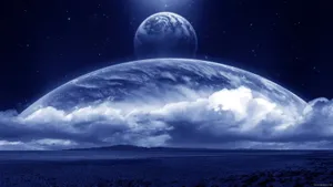 Glowing In The Night Sky, The Majestic Blue Moon Hangs Like A Beacon Of Light Wallpaper