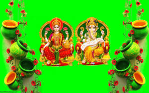 Goddess Lakshmi Ganesh Green Aesthetic Pots Hd Wallpaper