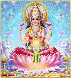 Goddess Lakshmi Sitting On Lotus Blue Aesthetic Hd Wallpaper