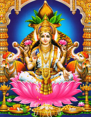 Goddess Lakshmi Under Golden Arch Hd Wallpaper